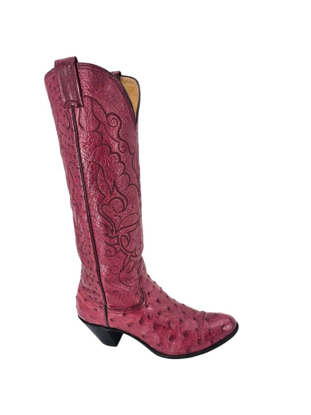 Vintage Nocona Boots Exotic Full Ostrich Burgundy Cowgirl Boot Women 6.5 Western - Picture 15 of 16
